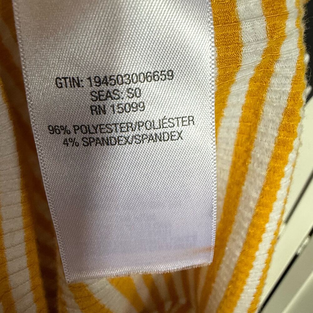 5/$35 AMP Womens Crop Top Sz XS Mustard Yellow White Striped Ribbed Knit V Neck - Picture 8 of 8
